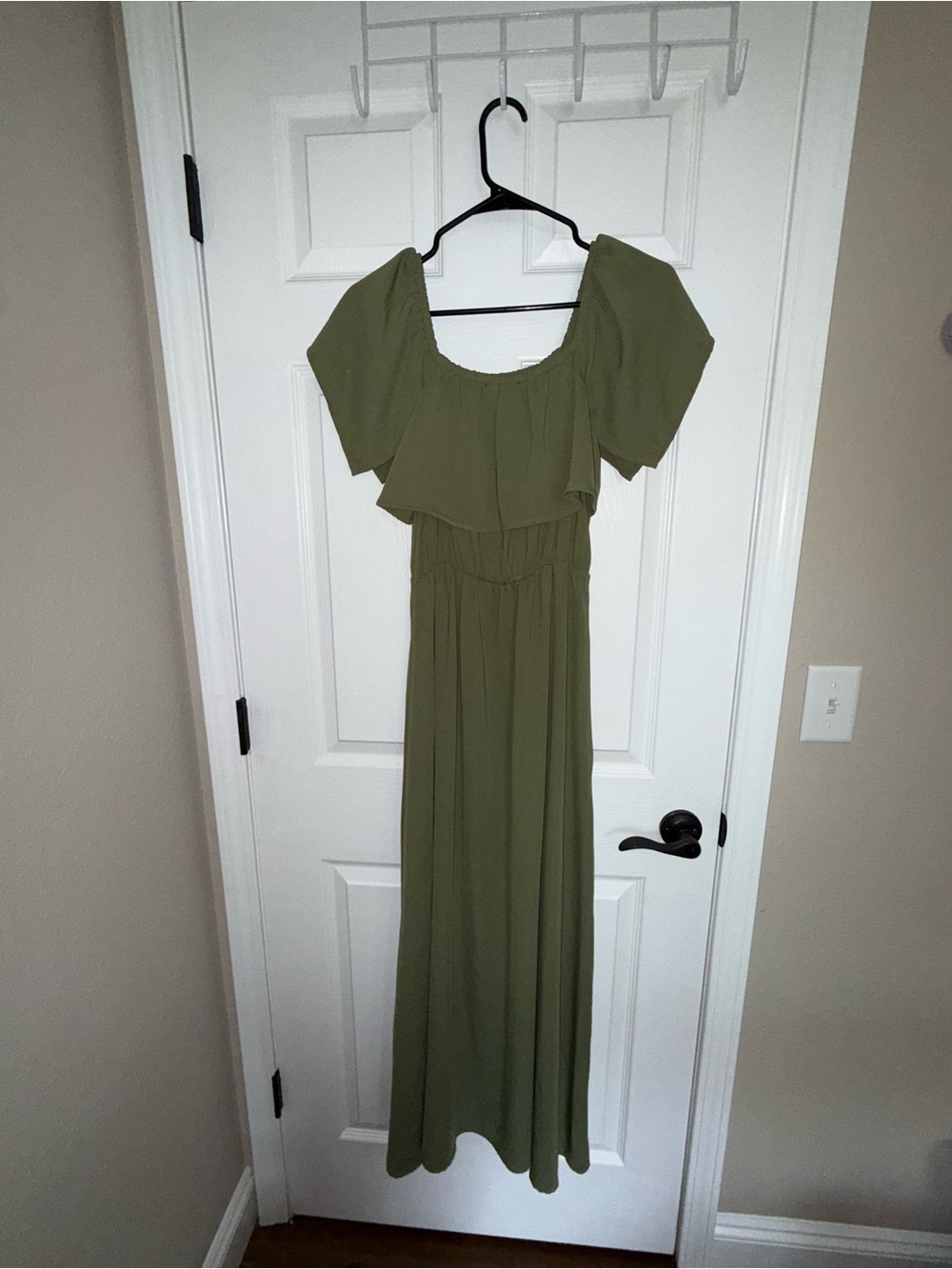 Sugarlips Off-Shoulder Olive Green Maxi Dress with Ruffle